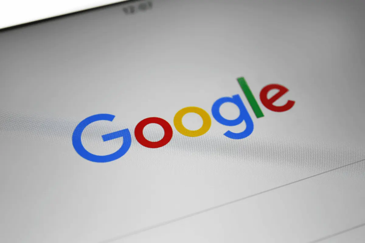 Close-up of Google logo on a screen, showing the colorful letters in blue, red, yellow, and green