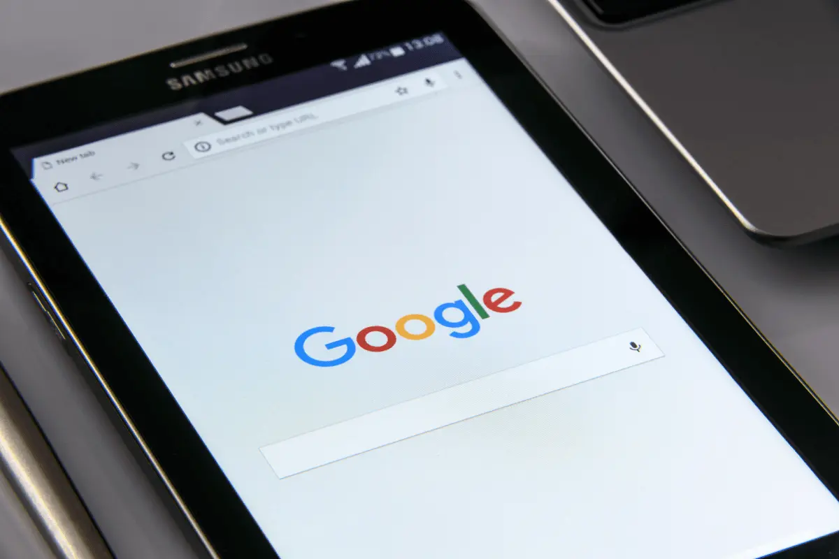 A Samsung tablet displaying Google.